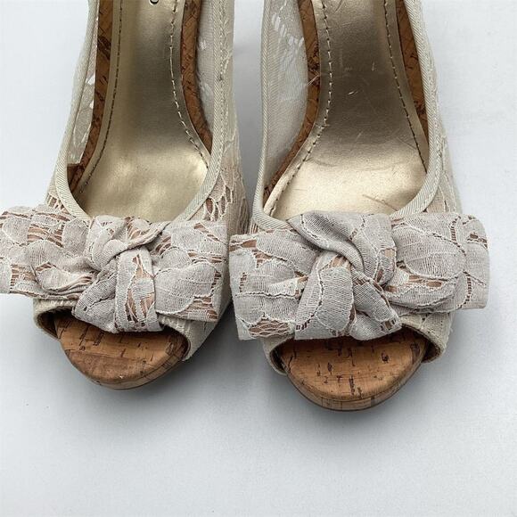 Christian Siriano White Lace Peep Toe Heels Size 10 Formal Bow Detail - Picture 9 of 10